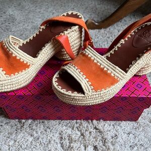 Size 7, orange platform Tory Burch sandals